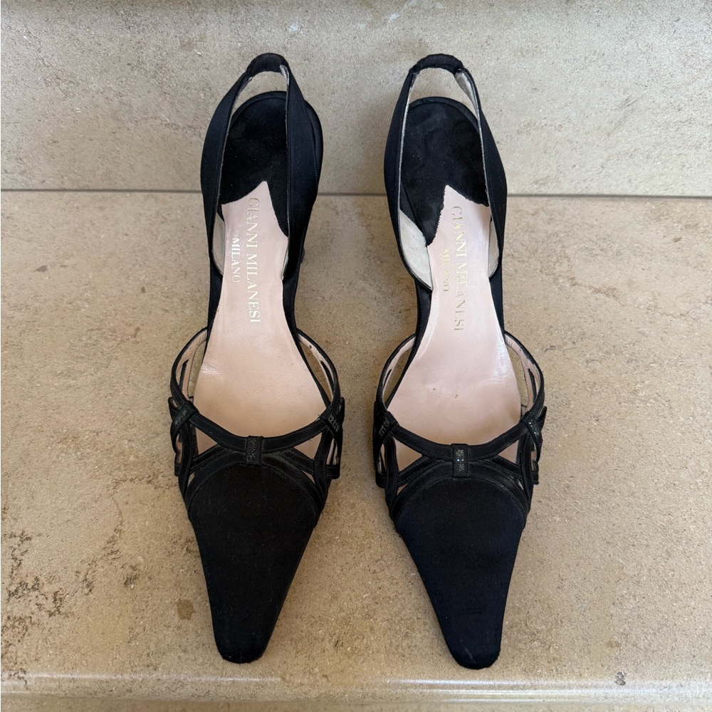 Gianni Milanesi Black Pointed Slingback Heels